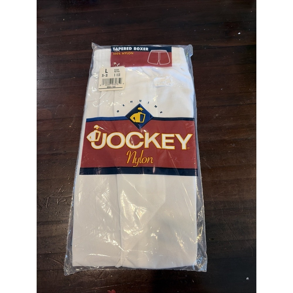 New Vtg 1996 JOCKEY Mens L White Nylon Tapered Boxer Shorts Underwear OS (c6)